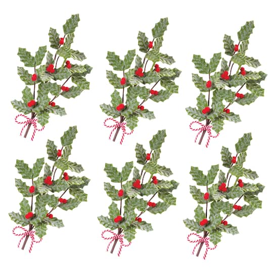 22.5&#x22; Frosted Fabric Holly Berry Sprays, 6ct.